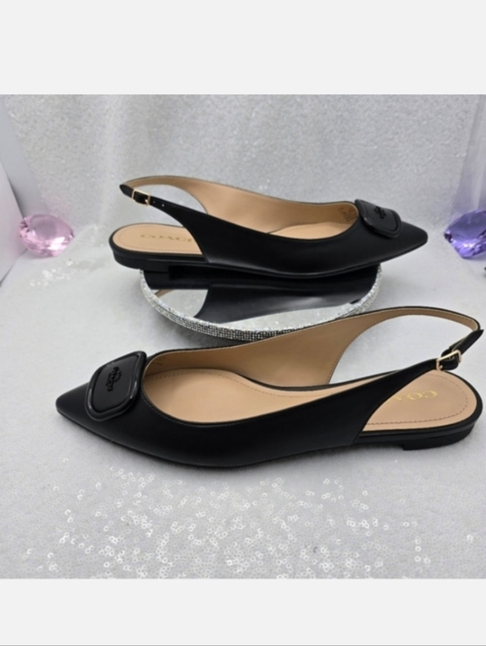 Coach Veda Class Slingback Flats Black Leather Women's 10 - Picture 2 of 10